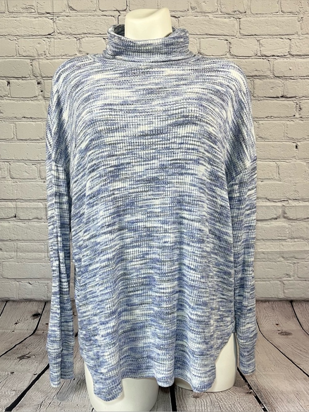 Ann Taylor Loft Turtleneck Shirt Womens Size Large Blue Heathered Pullover